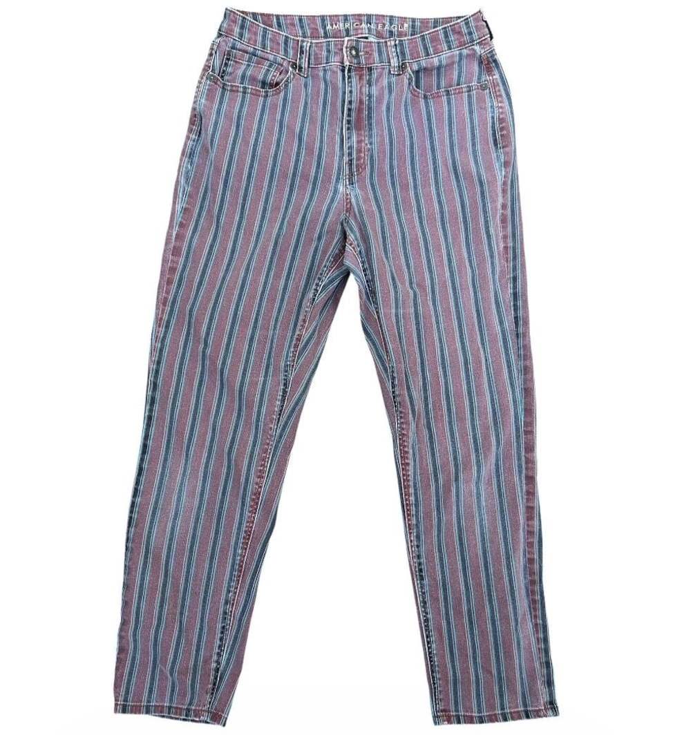 American Eagle High-Waisted Vertical Striped Mom Jeans Women’s Size 6